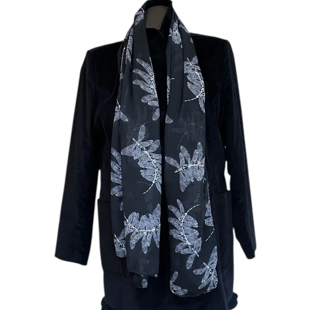 NEW Black & Ivory Leaf Print Scarf | Versatile | Lightweight Year Round